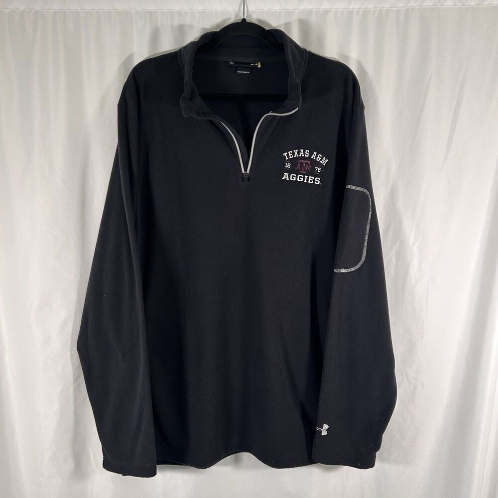 Texas AM Aggies Under Armour Sweater Mens XL Black 1/4 Zip Fleece Loose Pullover